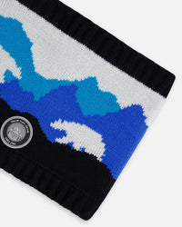 Knit Neckwarmer Royal Blue Bears And Black - G10ZN03_000