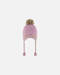 Peruvian Knit Hat Lilac With Multicolor Hearts Winter Accessories Deux par Deux 