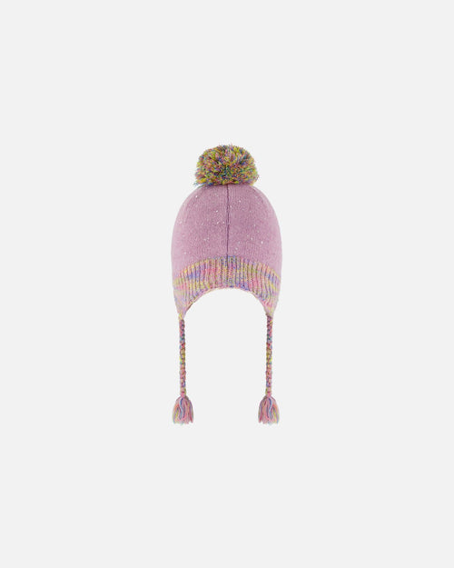 Peruvian Knit Hat Lilac With Multicolor Hearts Winter Accessories Deux par Deux 