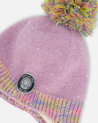 Peruvian Knit Hat Lilac With Multicolor Hearts Winter Accessories Deux par Deux 