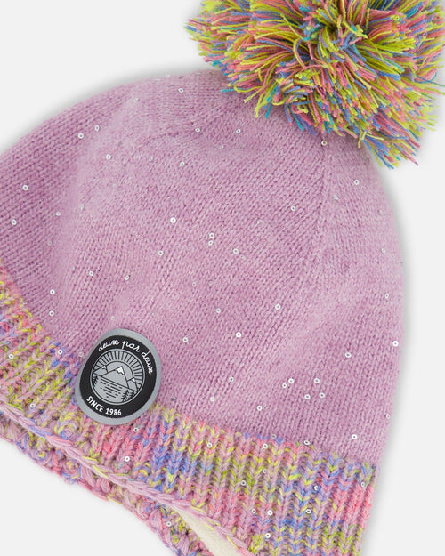 Peruvian Knit Hat Lilac With Multicolor Hearts Winter Accessories Deux par Deux 