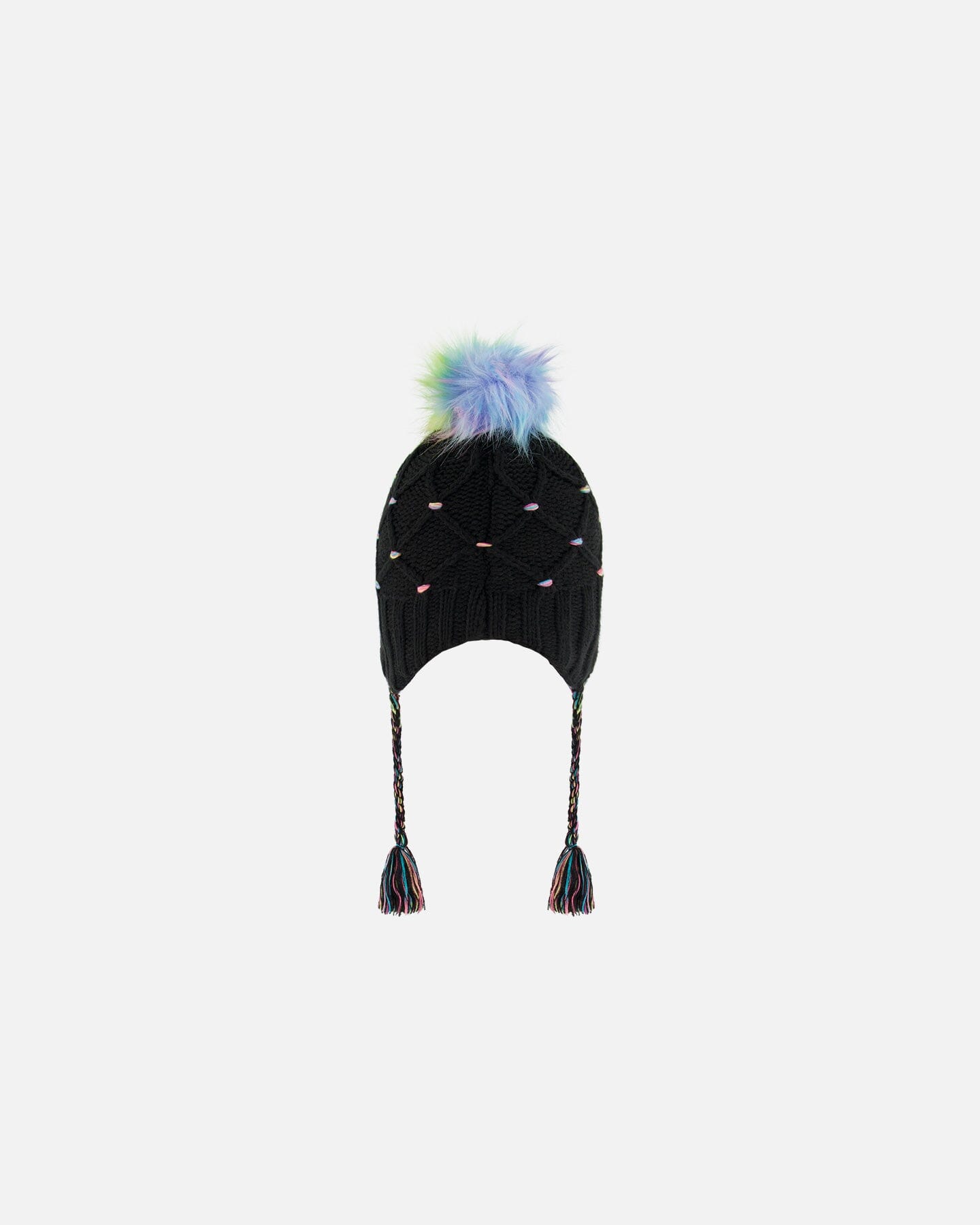 Peruvian Knit Hat Black With Multicolor Dots Winter Accessories Deux par Deux 