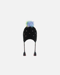 Peruvian Knit Hat Black With Multicolor Dots Winter Accessories Deux par Deux 