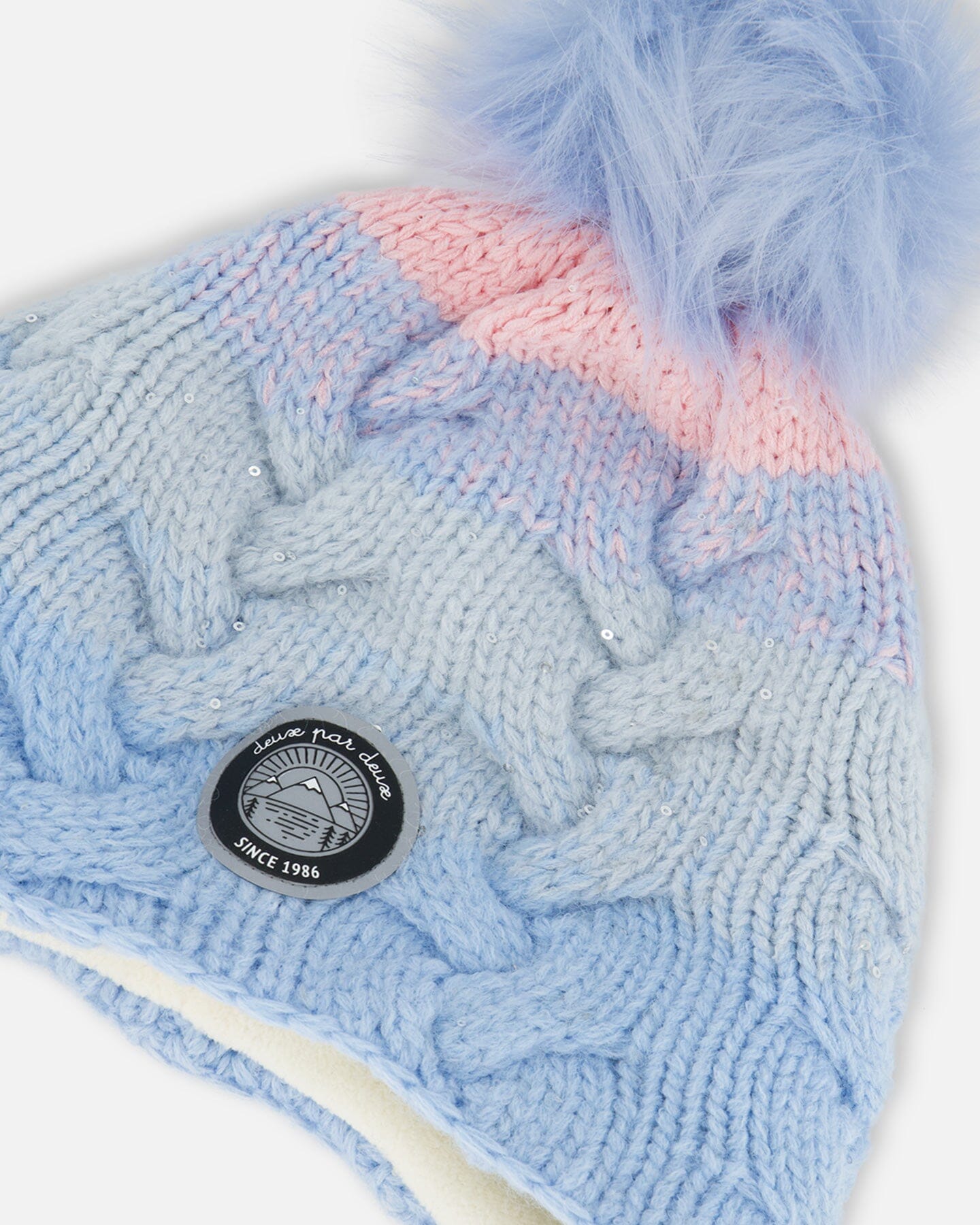 Peruvian Knit Hat Air Blue And Light Pink Winter Accessories Deux par Deux 