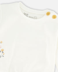 Organic Cotton Top And Printed Pants Set Cream With Flowers - G20A11_067