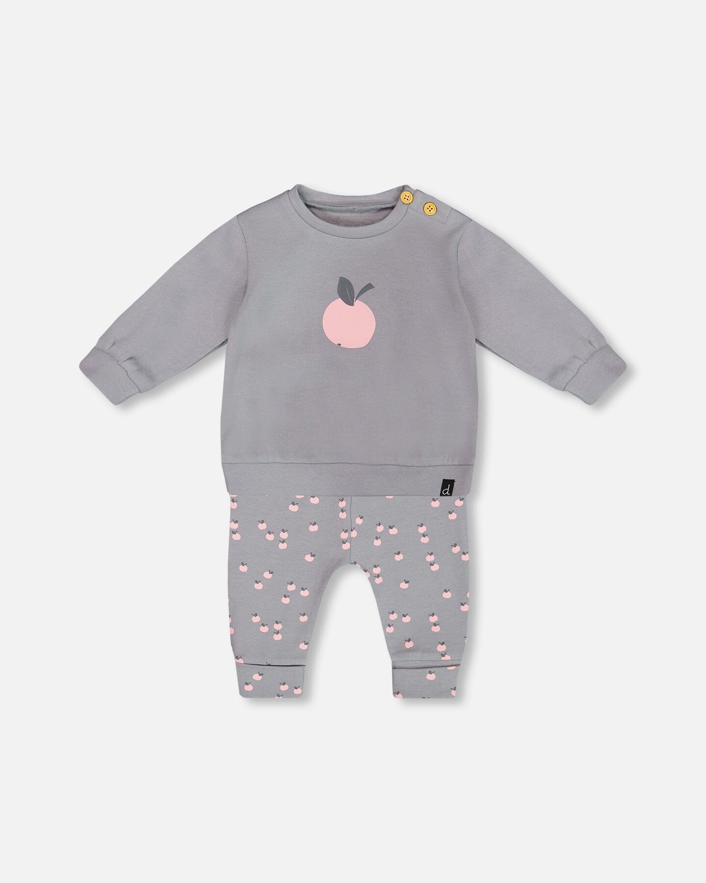 Organic Cotton Top And Printed Pants Set Gray With Apples - G20A11_068