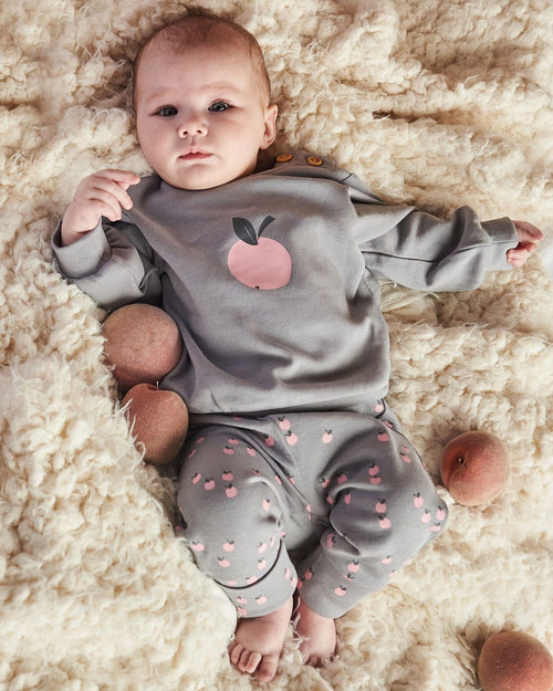 Organic Cotton Top And Printed Pants Set Gray With Apples Sets Deux par Deux 