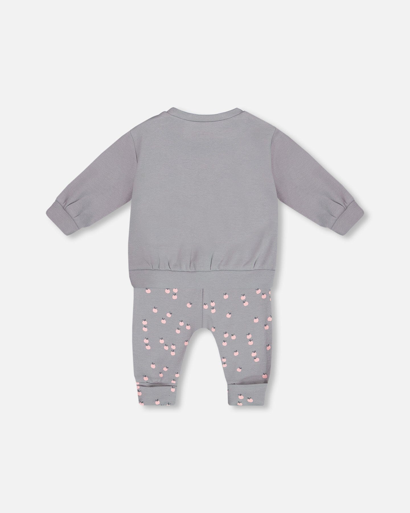 Organic Cotton Top And Printed Pants Set Gray With Apples - G20A11_068