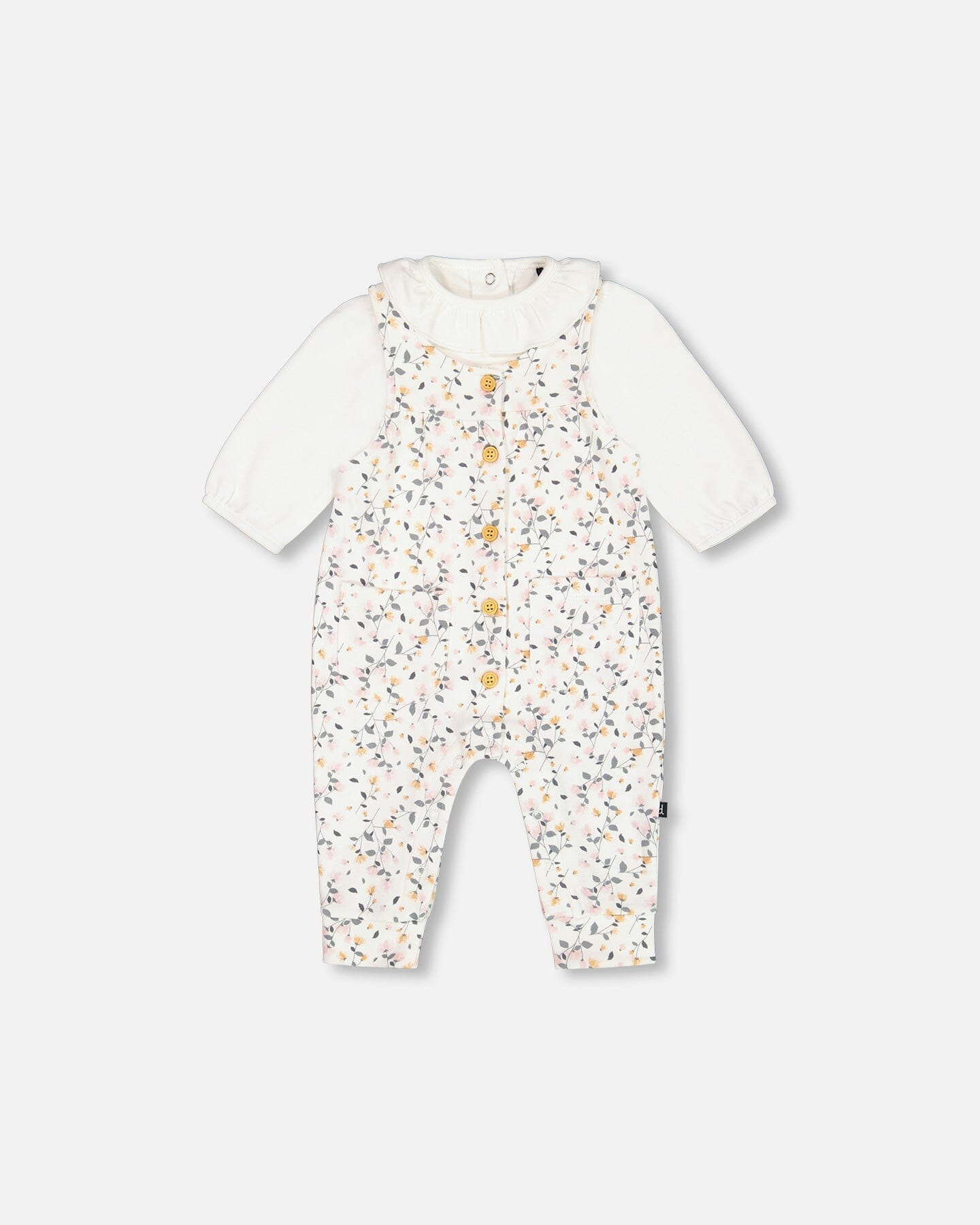 Organic Cotton Onesie And Printed Overall Set Cream With Flowers - G20A12_067