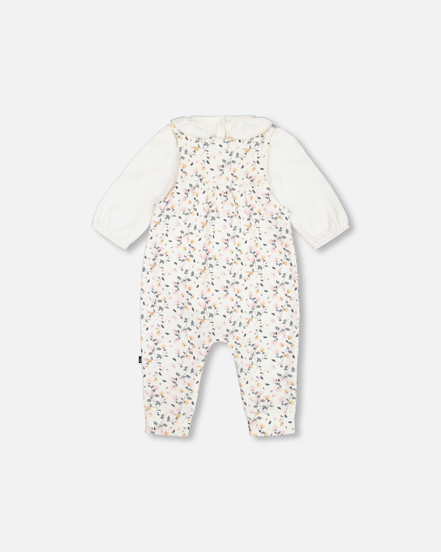 Organic Cotton Onesie And Printed Overall Set Cream With Flowers - G20A12_067