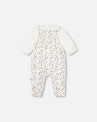 Organic Cotton Onesie And Printed Overall Set Cream With Flowers - G20A12_067