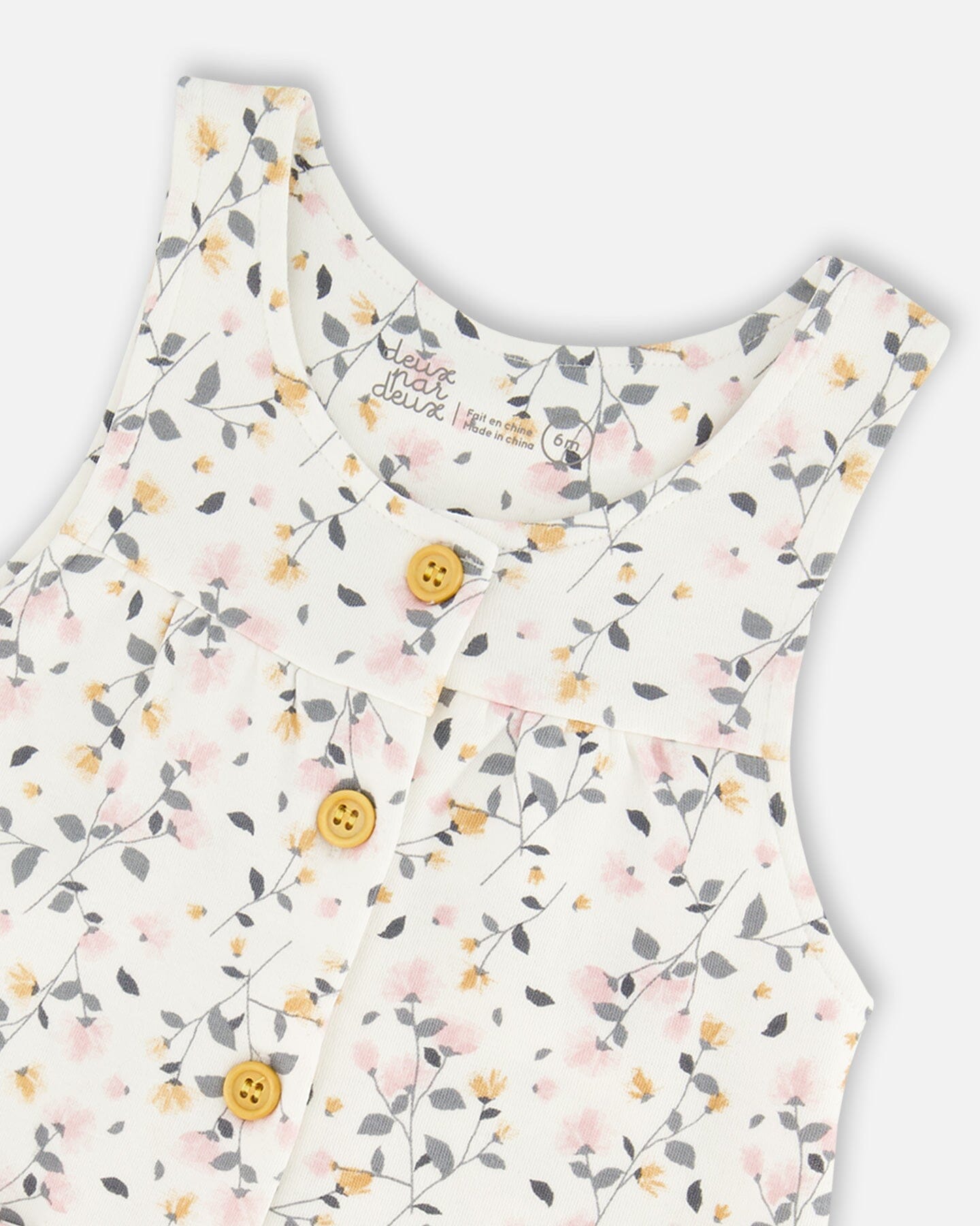 Organic Cotton Onesie And Printed Overall Set Cream With Flowers - G20A12_067