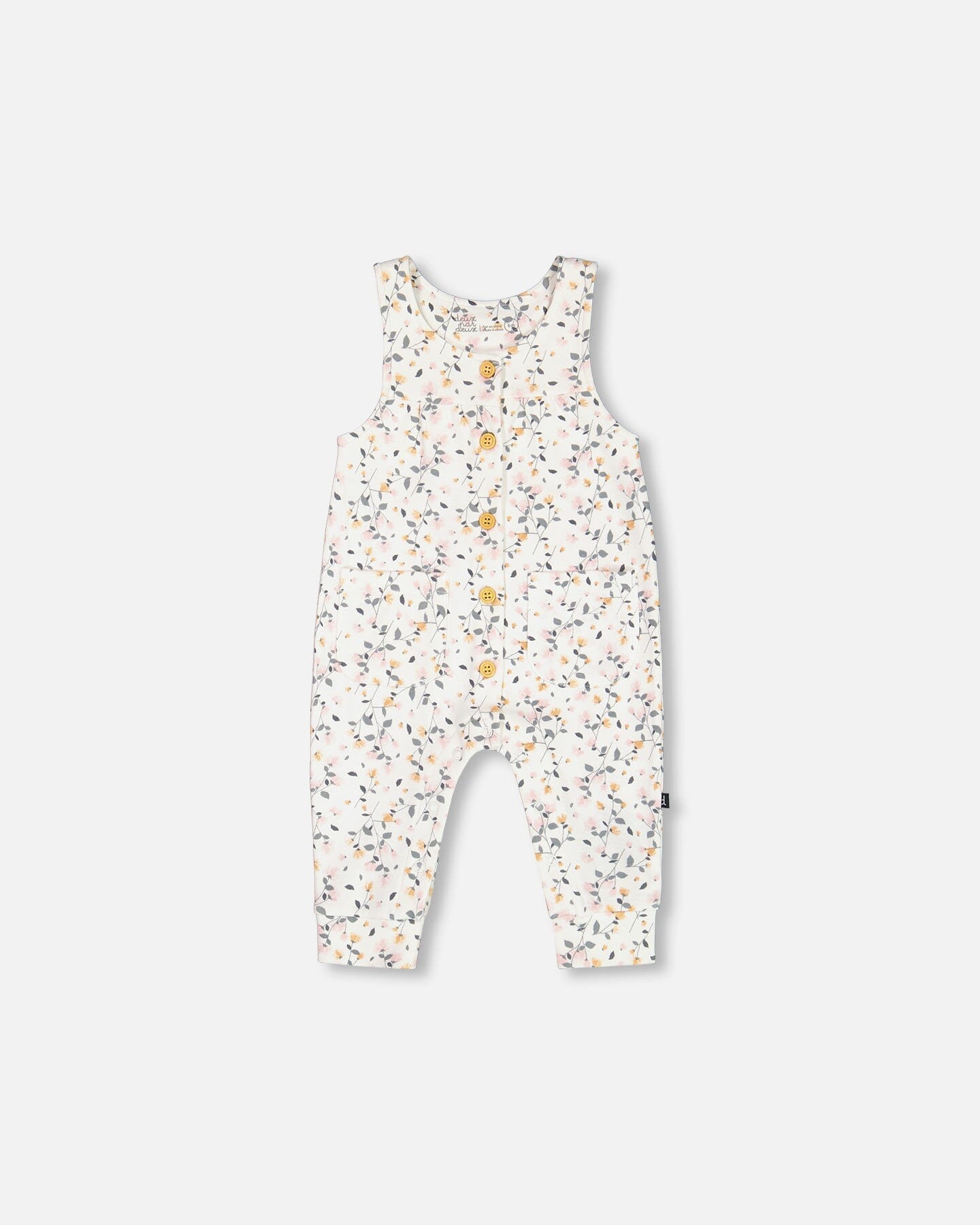 Organic Cotton Onesie And Printed Overall Set Cream With Flowers - G20A12_067