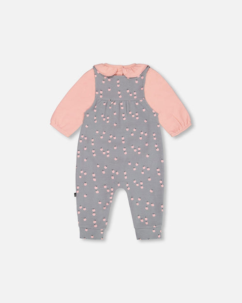 Organic Cotton Onesie And Printed Overall Set Gray With Apples - G20A12_068