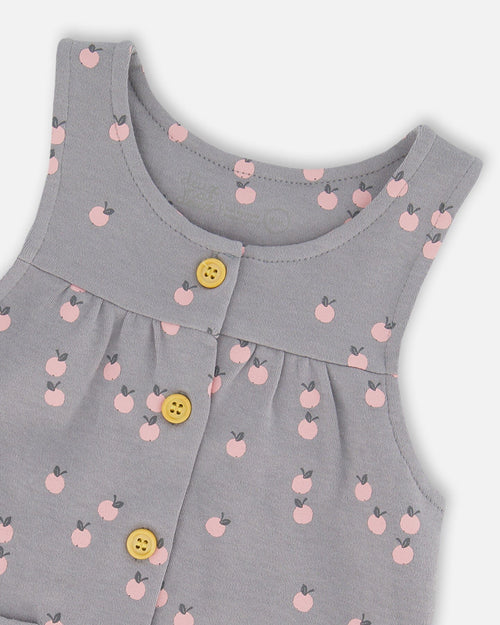 Organic Cotton Onesie And Printed Overall Set Gray With Apples - G20A12_068