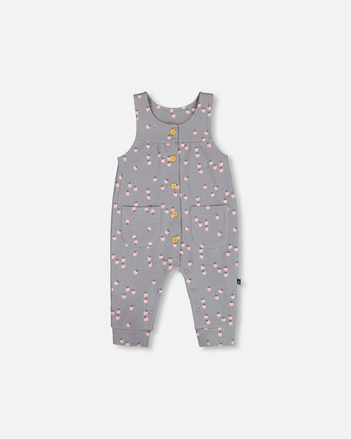 Organic Cotton Onesie And Printed Overall Set Gray With Apples - G20A12_068