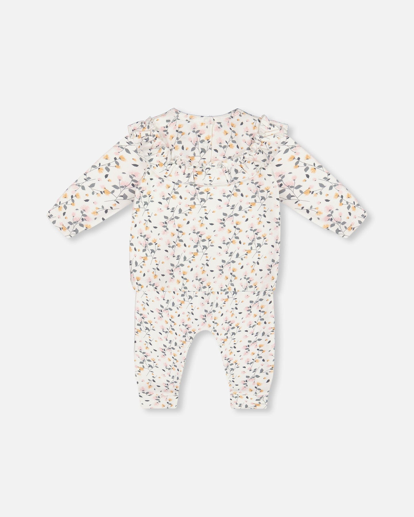 Printed Organic Cotton Top And Pants Set Cream With Flowers - G20A13_067