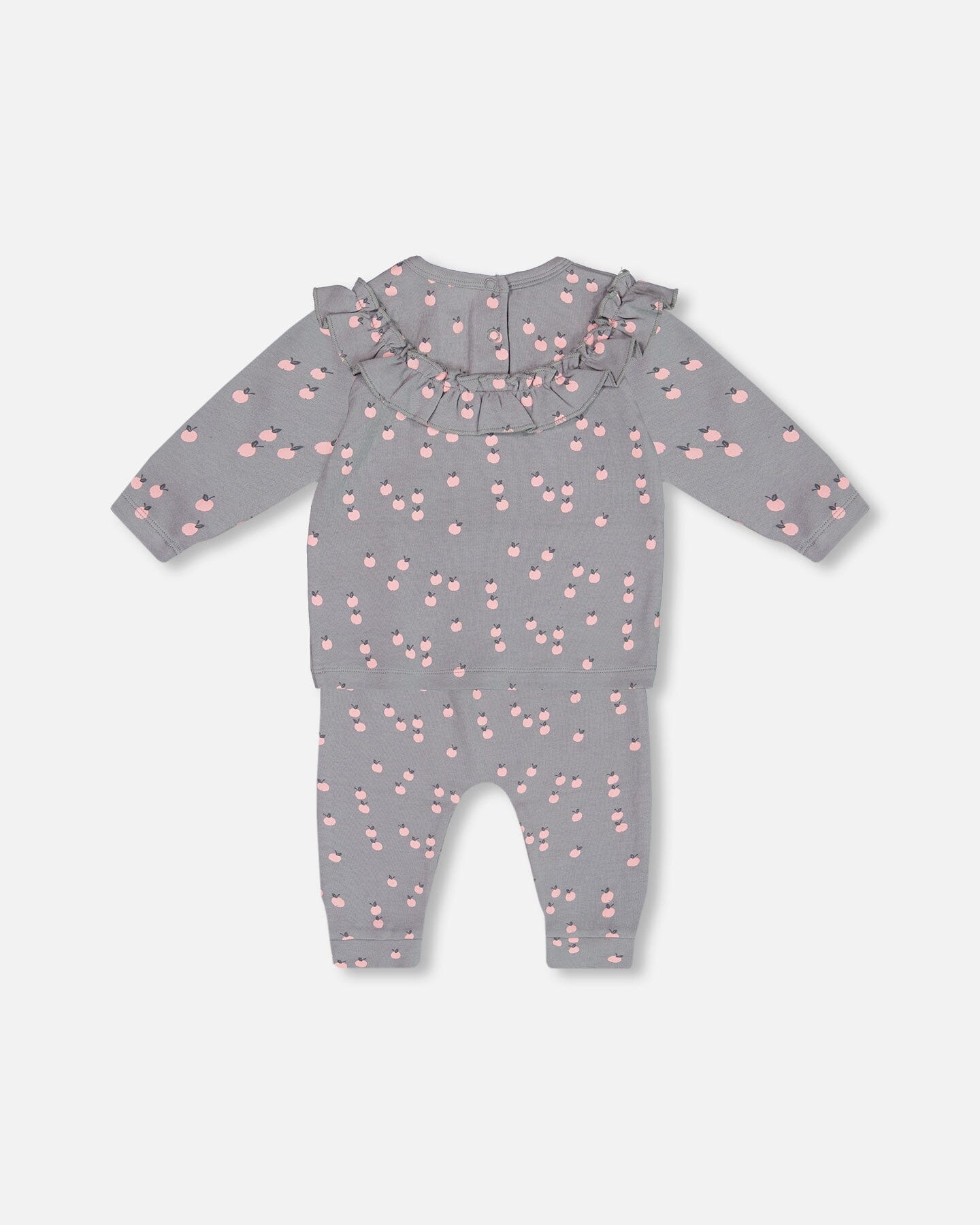 Printed Organic Cotton Top And Pants Set Gray With Apples - G20A13_068