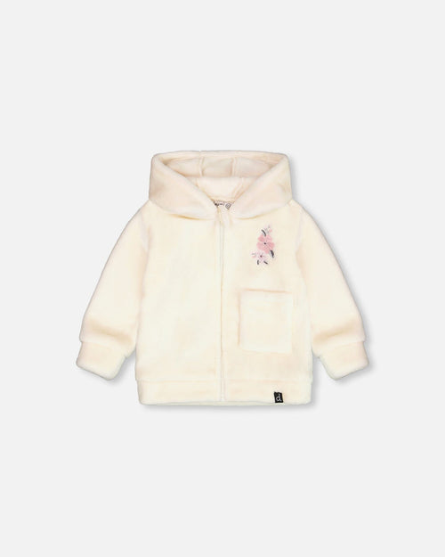 Plush Hooded Zip Jacket Off White - G20A30_138