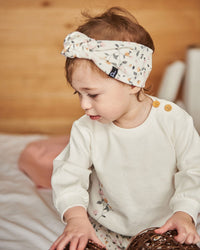 Organic Cotton Printed Headband Cream With Flowers Accessories Deux par Deux 