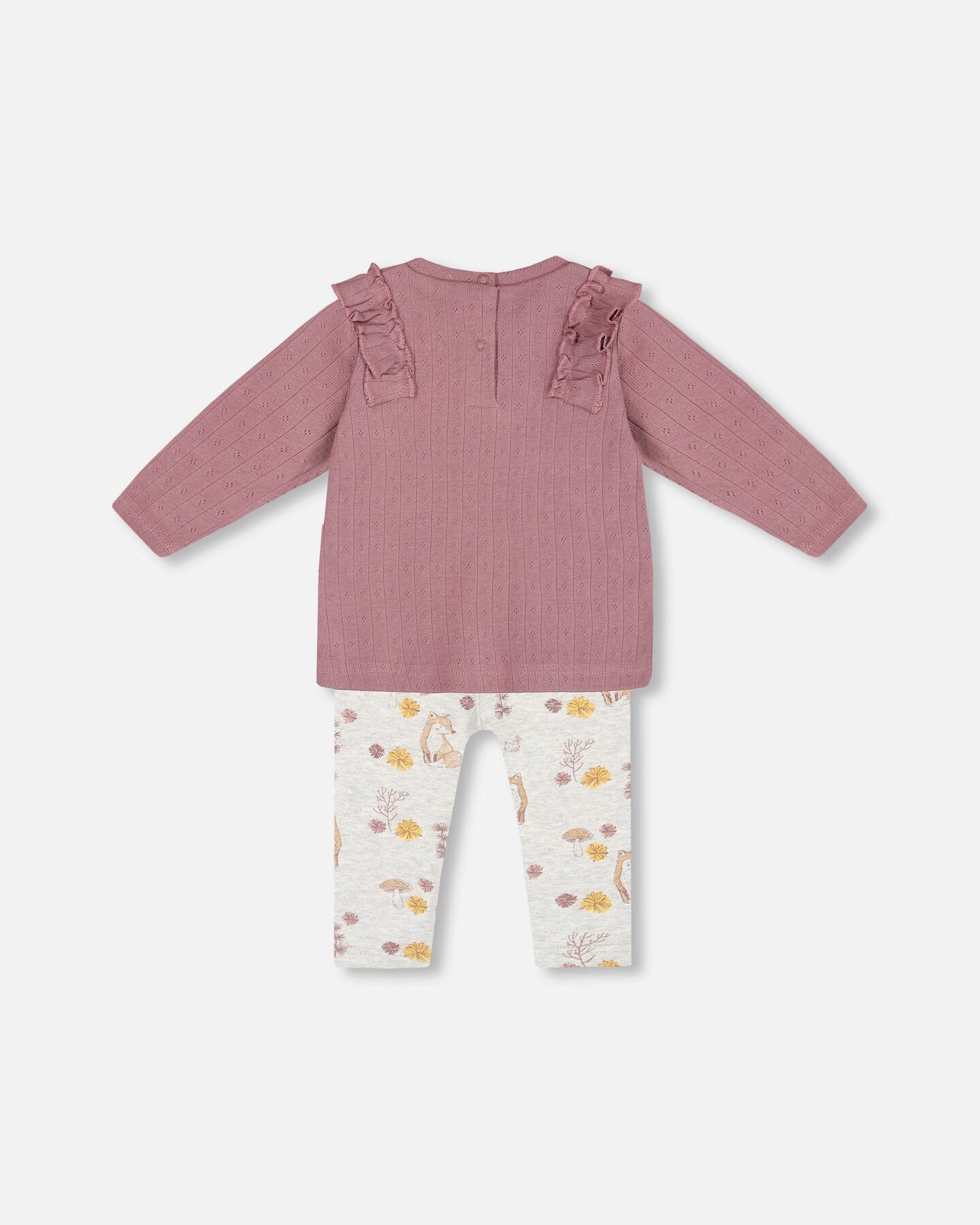 Organic Cotton Pointelle Top And Printed Leggings Set Woodrose With Fox - G20B12_069