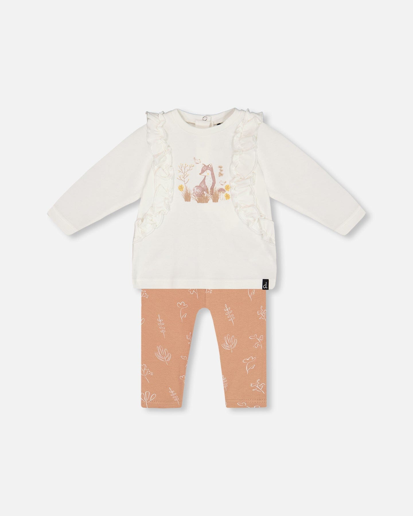 Organic Cotton Top And Printed Leggings Set White And Cinnamon - G20B12_070