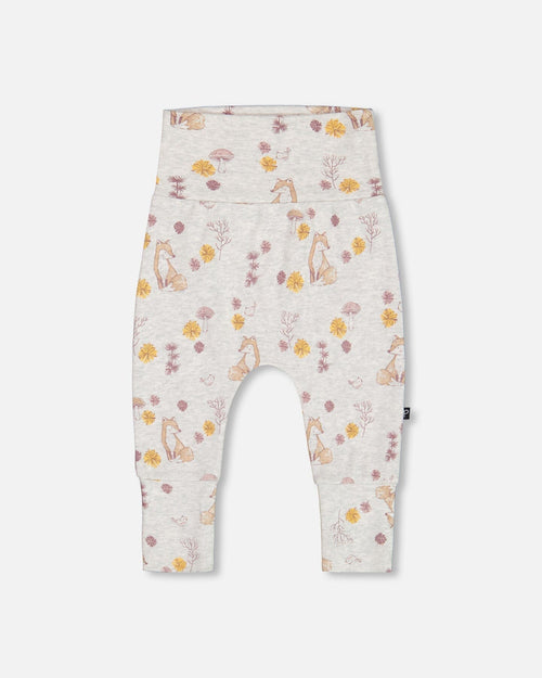 Printed Organic Cotton Evolutive Pant Beige Mix With Fox - G20B20_069