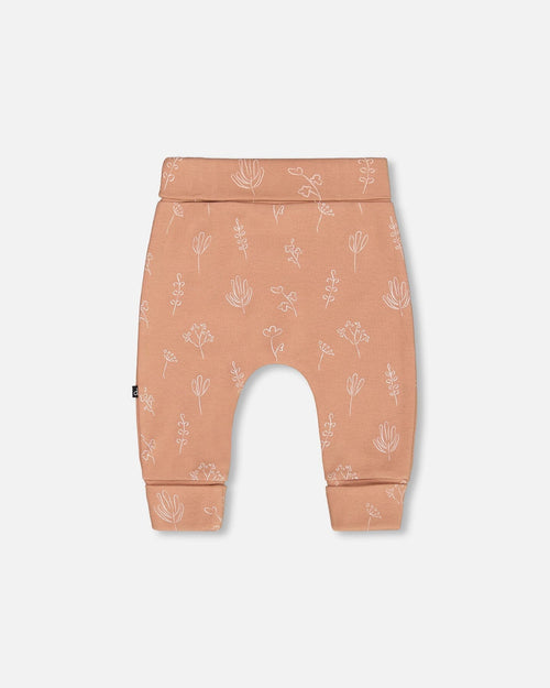 Printed Organic Cotton Evolutive Pant Cinnamon With Flowers - G20B20_070