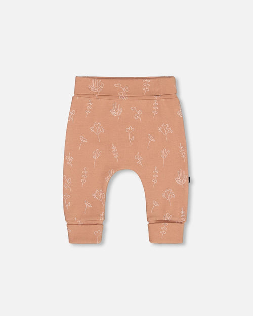 Printed Organic Cotton Evolutive Pant Cinnamon With Flowers - G20B20_070