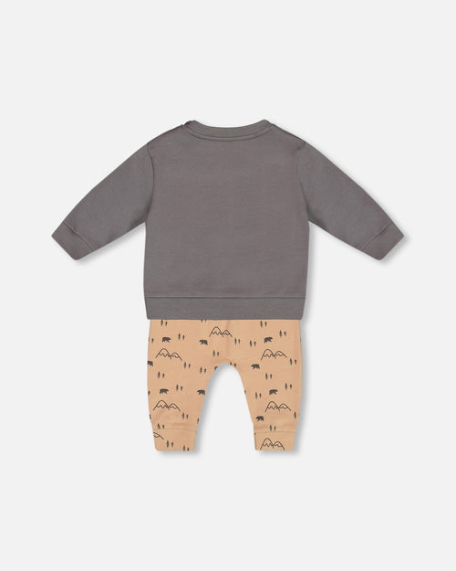 Organic Cotton Top With Printed Bears Pant Set Sand Sets Deux par Deux 