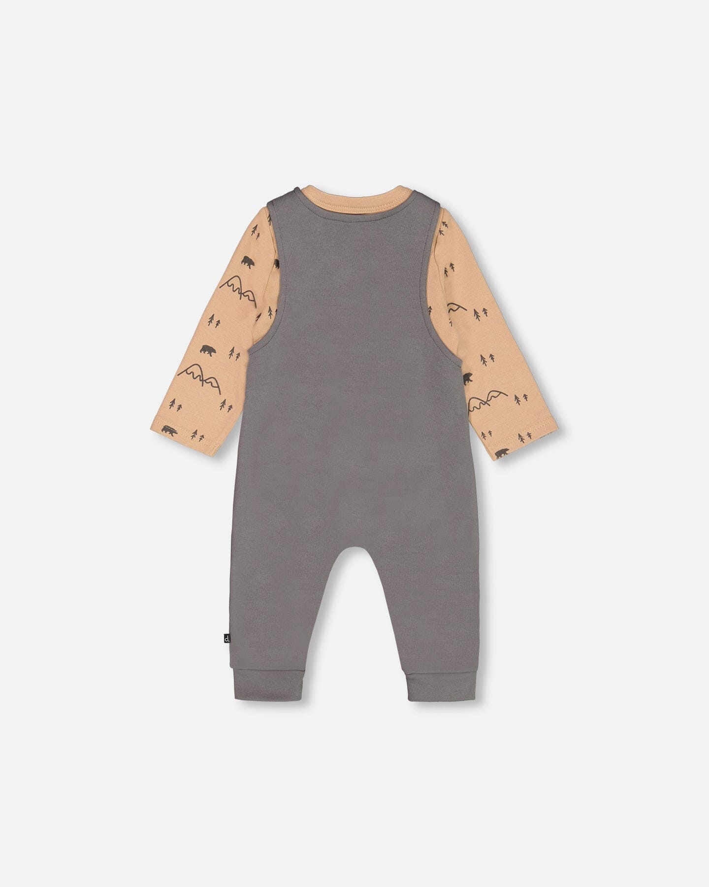 Organic Cotton Printed Onesie And Overall Set Dark Gray With Mountains - G20C12_049