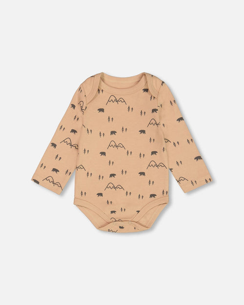 Organic Cotton Printed Onesie And Overall Set Dark Gray With Mountains - G20C12_049