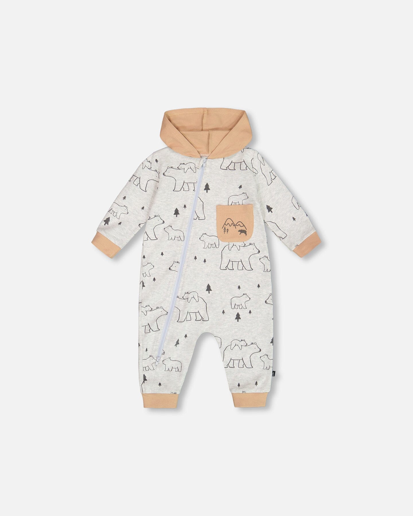 Organic Cotton Hooded Jumpsuit Gray Mix Printed Bears - G20C40_048