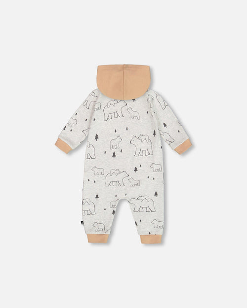 Organic Cotton Hooded Jumpsuit Gray Mix Printed Bears - G20C40_048