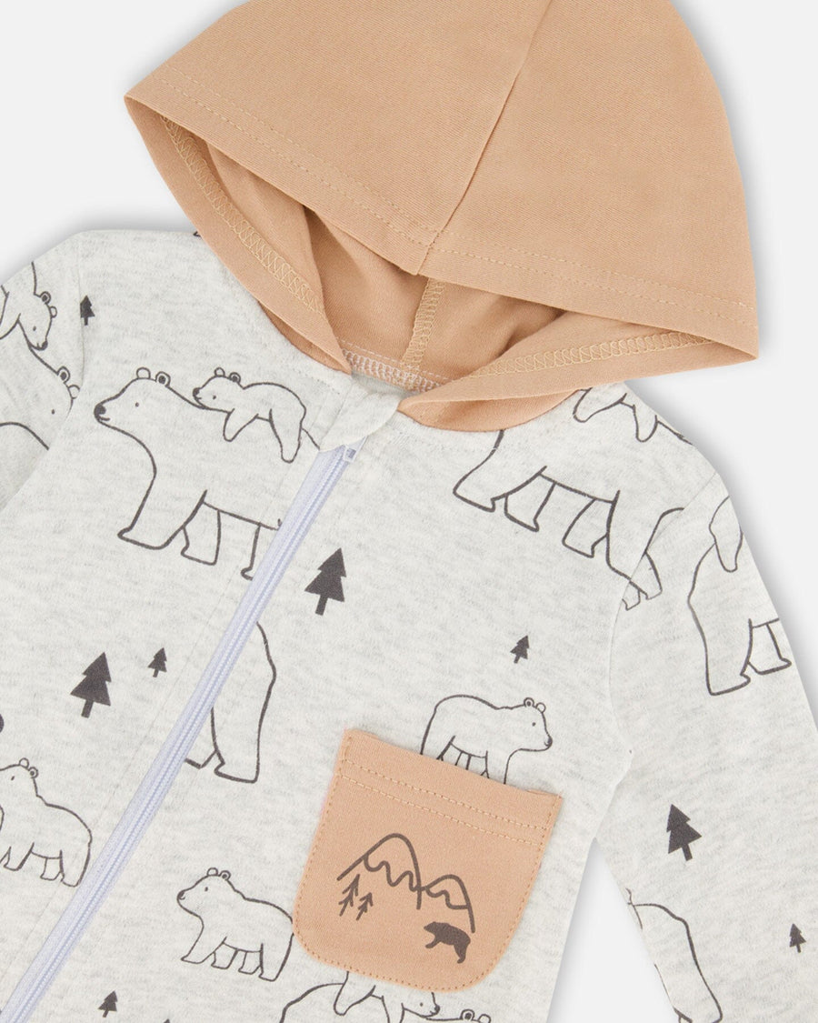 Organic Cotton Hooded Jumpsuit Gray Mix Printed Bears - G20C40_048