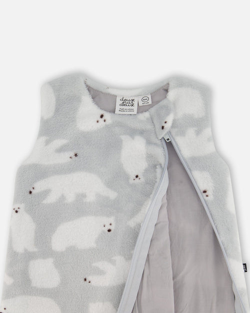Printed Plush Sleep Sack Gray With Polar Bears - G20CSB_050