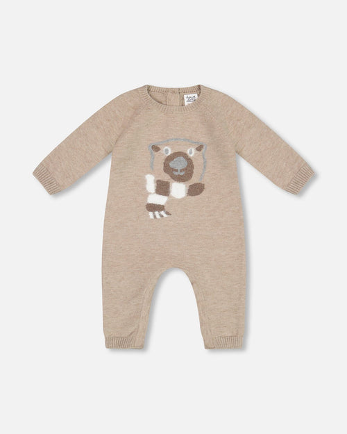 Knitted Bear Jacquard Jumpsuit Sand - G20CT41_145