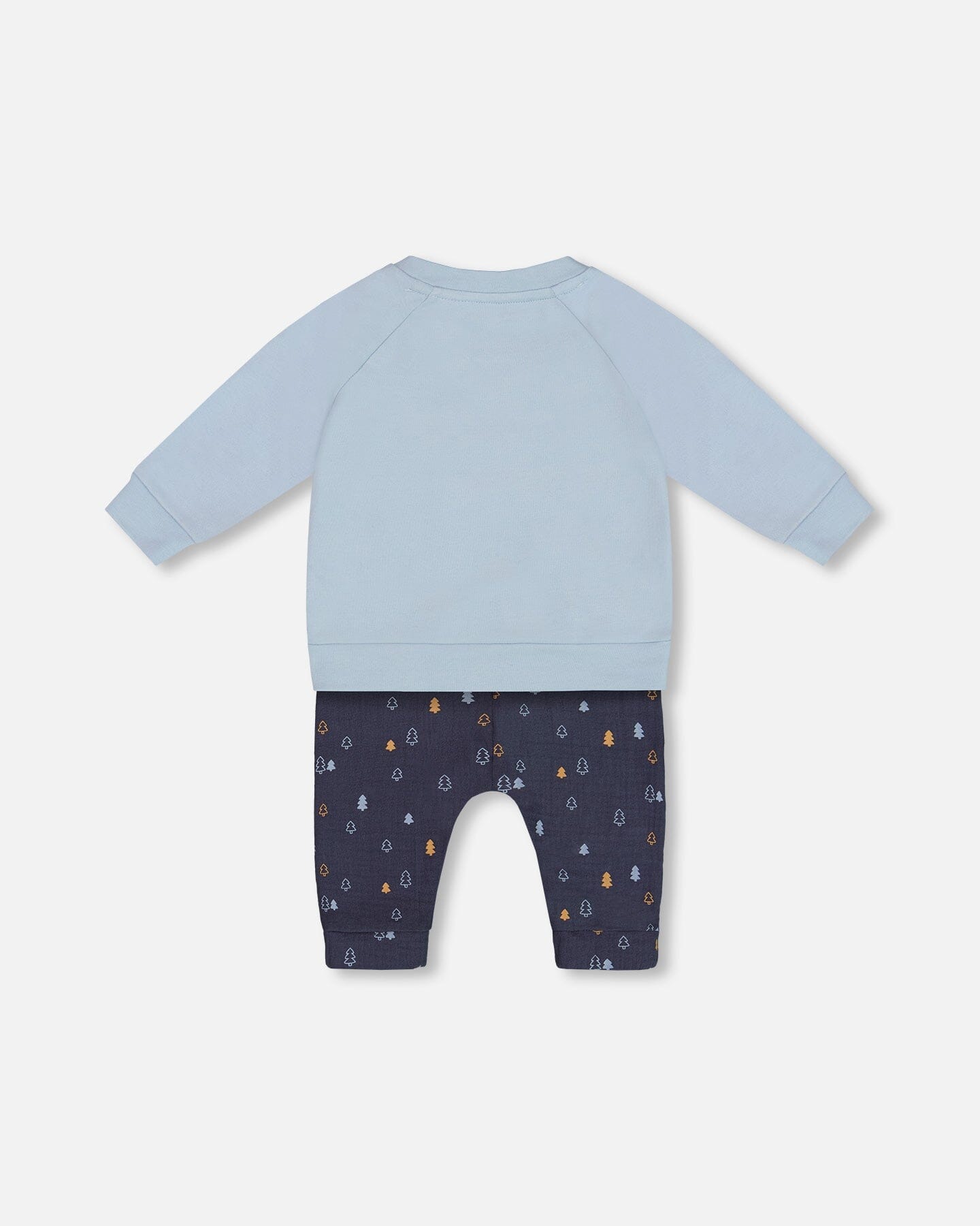 Organic Cotton Top And Printed Muslin Pant Set Light Blue With Pine - G20D10_770