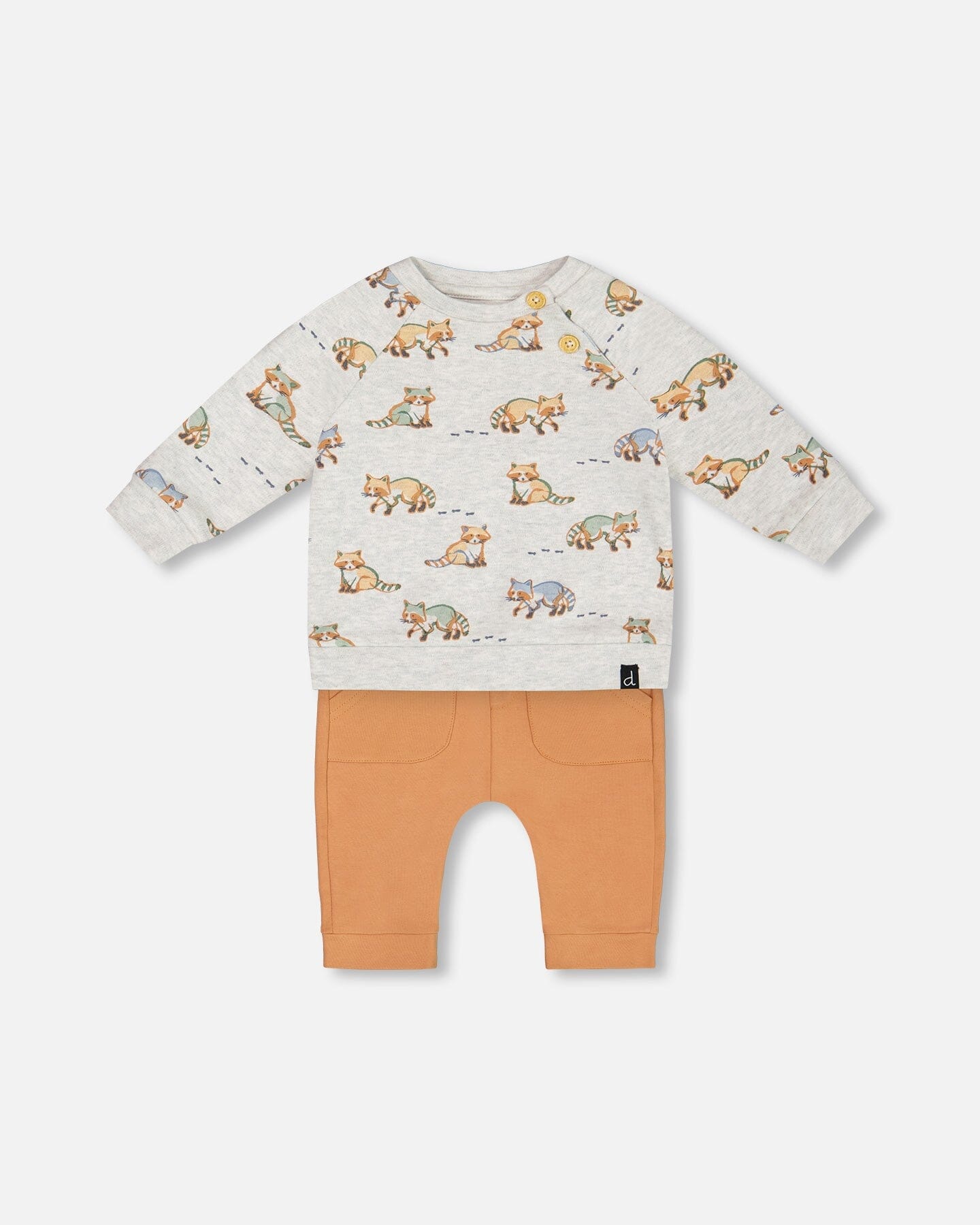 Organic Cotton Top And Pant Set Beige Mix Printed Racoon And Hazel - G20D11_066