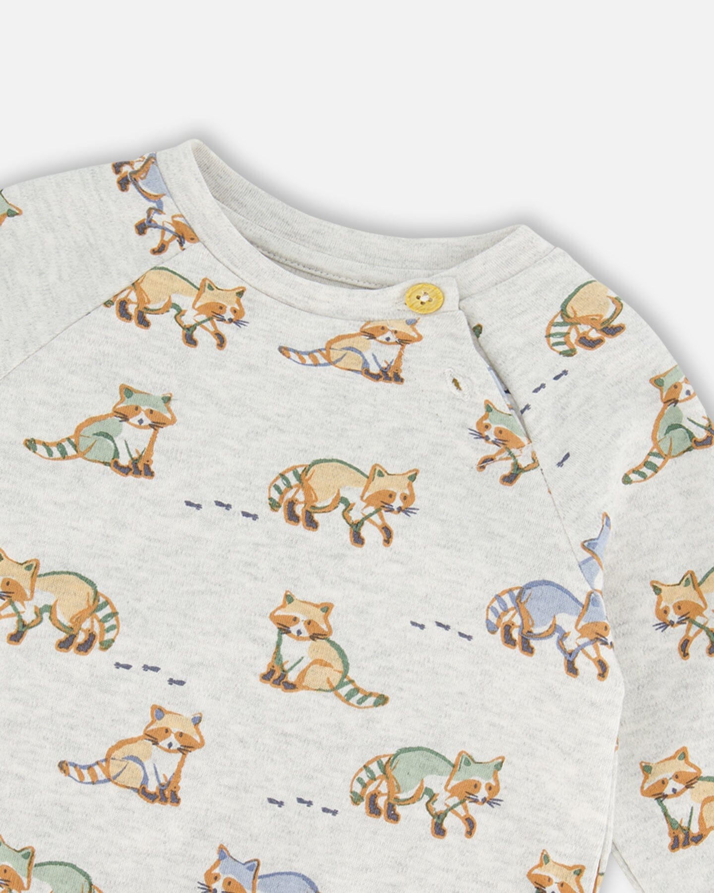 Organic Cotton Top And Pant Set Beige Mix Printed Racoon And Hazel - G20D11_066