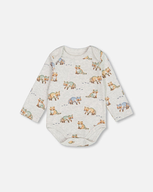 Organic Cotton Printed Onesie And Overall Set Green And Racoon - G20D12_273