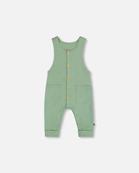 Organic Cotton Printed Onesie And Overall Set Green And Racoon - G20D12_273