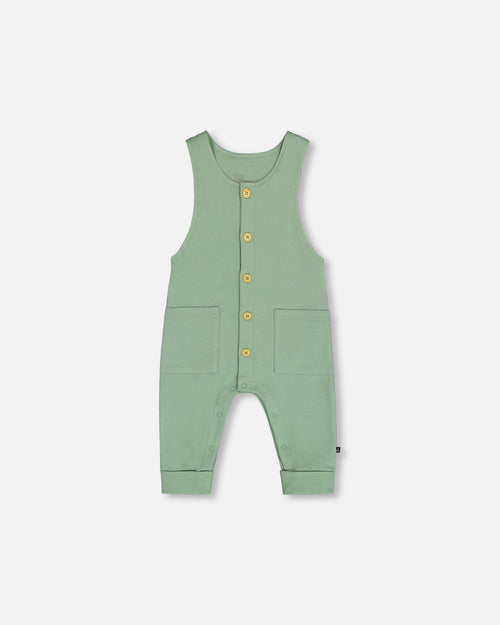 Organic Cotton Printed Onesie And Overall Set Green And Racoon - G20D12_273