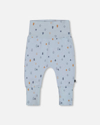 Organic Cotton Printed Evolutive Pant Light Blue With Pine - G20D20_065