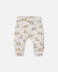 Organic Cotton Printed Evolutive Pant Beige Mix With Racoon - G20D20_066