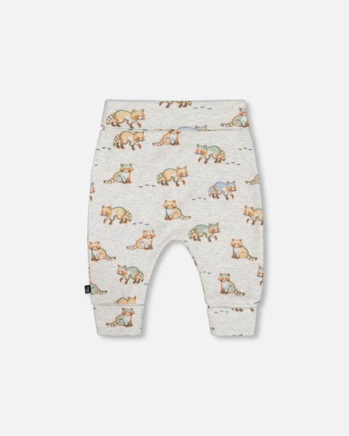 Organic Cotton Printed Evolutive Pant Beige Mix With Racoon - G20D20_066