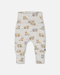 Organic Cotton Printed Evolutive Pant Beige Mix With Racoon - G20D20_066