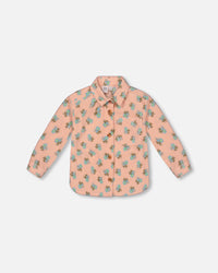 Printed Polar Fleece Shirt Peach With Blue Flowers - G20E17_000