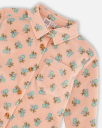 Printed Polar Fleece Shirt Peach With Blue Flowers - G20E17_000