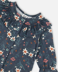 Printed Muslin Jumpsuit Teal With Flowers - G20E40_040